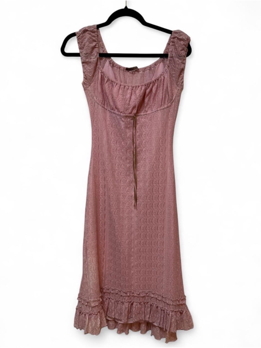 Sandro Made in France Coquette Lace Nylon Dusty Rose Midi Dress 4